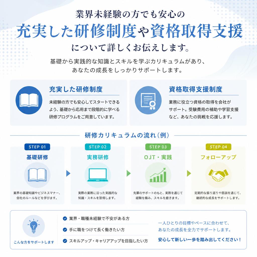 充実のサポート体制 - 研修と資格取得支援