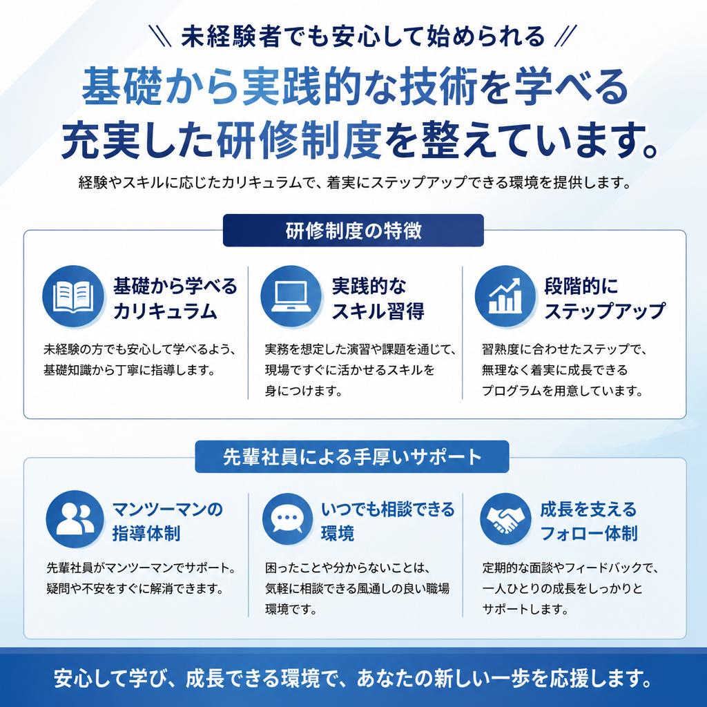 充実の研修制度とサポート体制