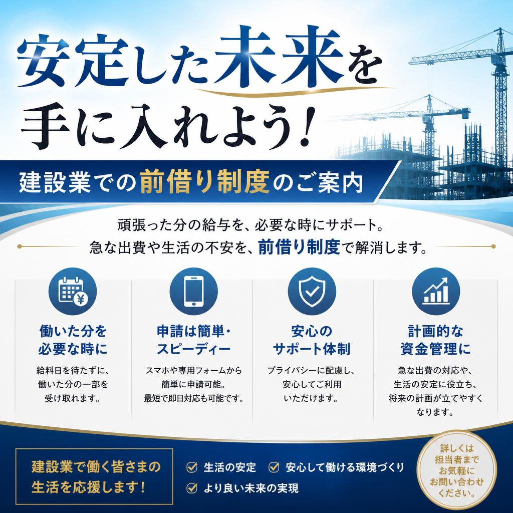 安定した未来を手に入れよう！建設業での前借り制度のご案内
