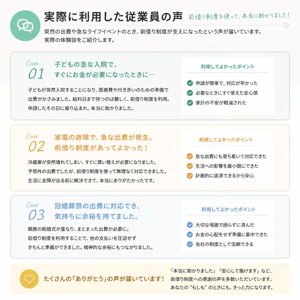 従業員の声：前借り制度の活用例